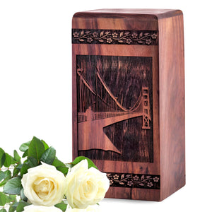 Handmade Wooden Golden Bridge Urn for Ashes - Eternal Tribute