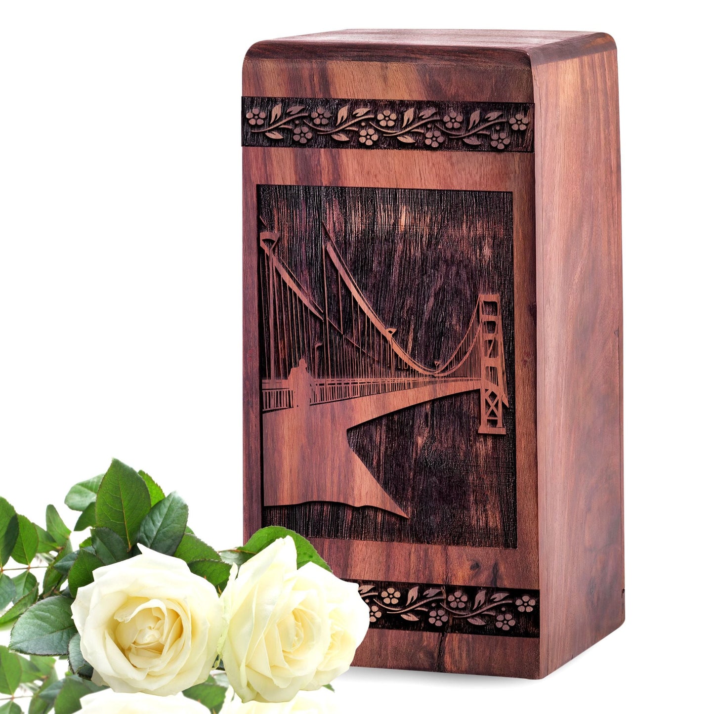 Handmade Wooden Golden Bridge Urn for Ashes - Eternal Tribute