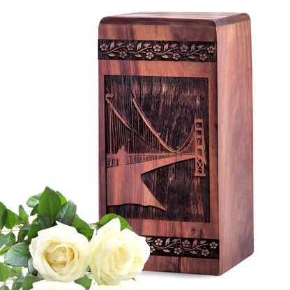 Handmade Wooden Golden Bridge Urn for Ashes - Eternal Tribute