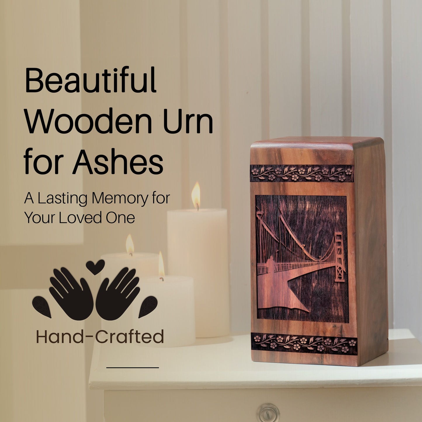 Handmade Wooden Golden Bridge Urn for Ashes - Eternal Tribute