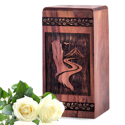 Handcrafted Wooden Mountain Urn for Ashes - Eternal Memorial