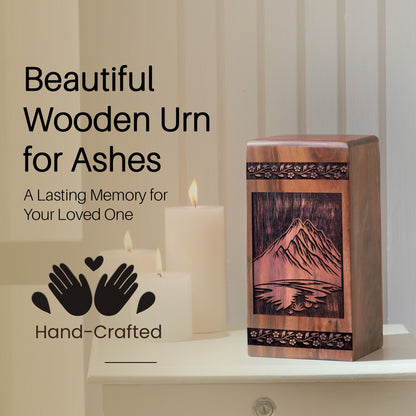Handcrafted Wooden Mountain Urn for Ashes - Loving Memorial