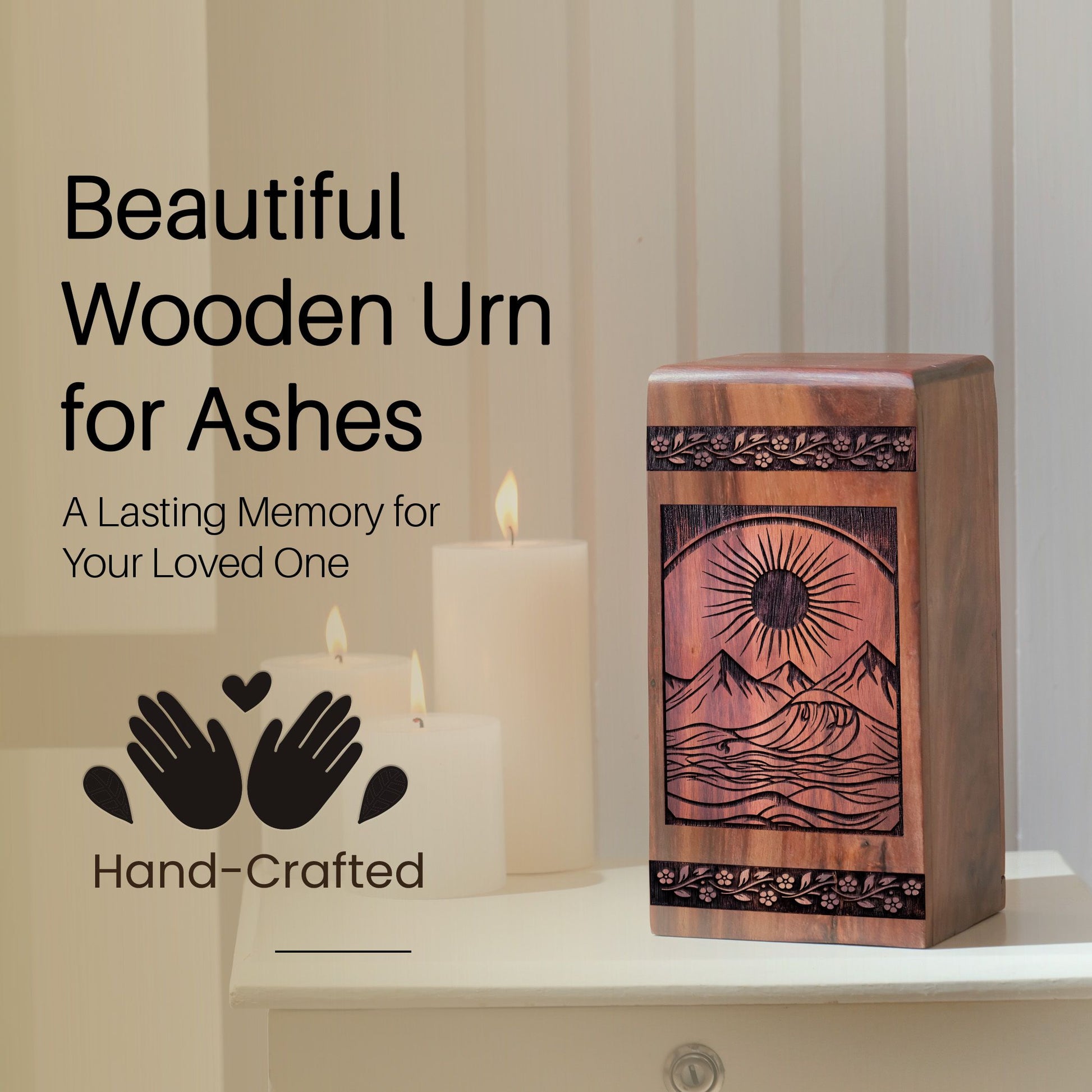 Handcrafted Wooden Mountain Cremation Urn for Ashes - Lasting Tribute