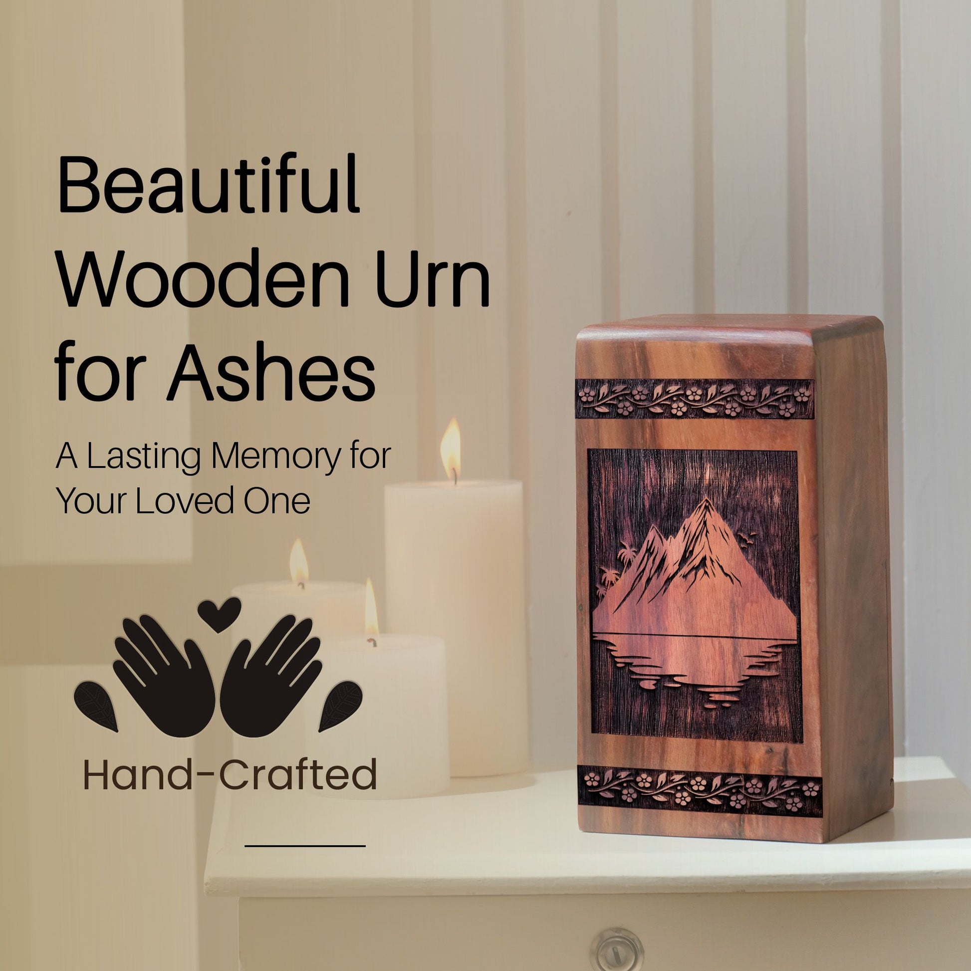 Unique Wooden Mountain Urn for Ashes - Handmade Memorial