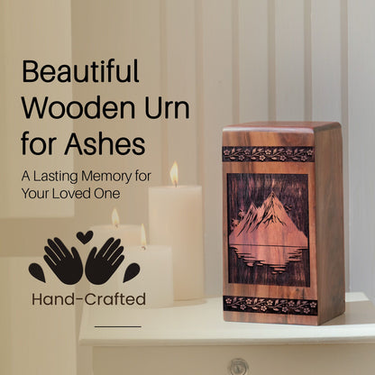 Unique Wooden Mountain Urn for Ashes - Handmade Memorial