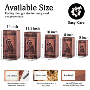 Handcrafted Wooden Mary Urn for Ashes - Memorial Keepsake