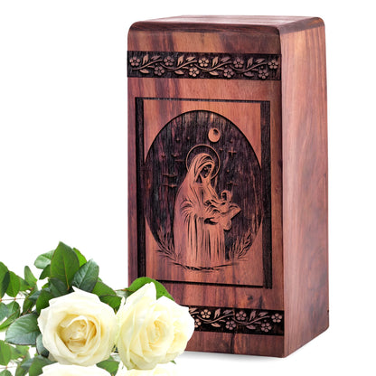 Handcrafted Wooden Mary Urn for Ashes - Timeless Tribute