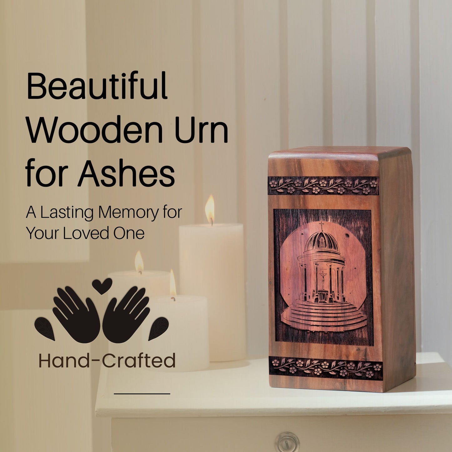 Handcrafted Wooden Rotunda Urn for Ashes - Timeless Memorial
