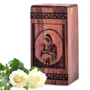 Wooden Mary Urn Box for Ashes - Thoughtful Memorial