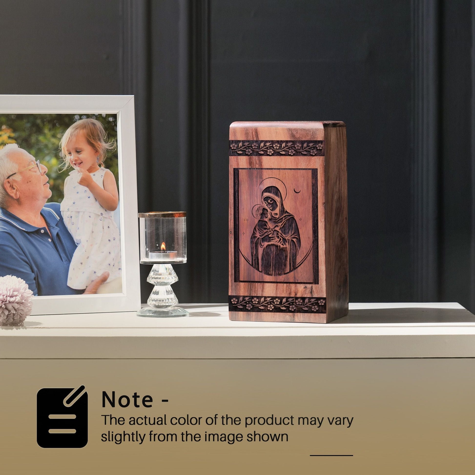 Unique Wooden Mary Cremation Urn for Ashes - Memorial Keepsake