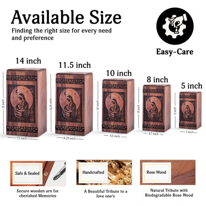 Handmade Wooden Mary Urn for Ashes - Lasting Memorial