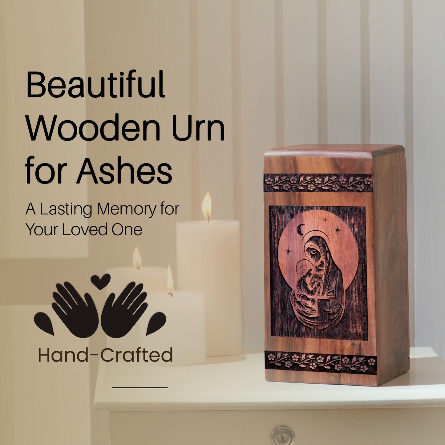 Handmade Wooden Mary Urn for Ashes - Lasting Memorial