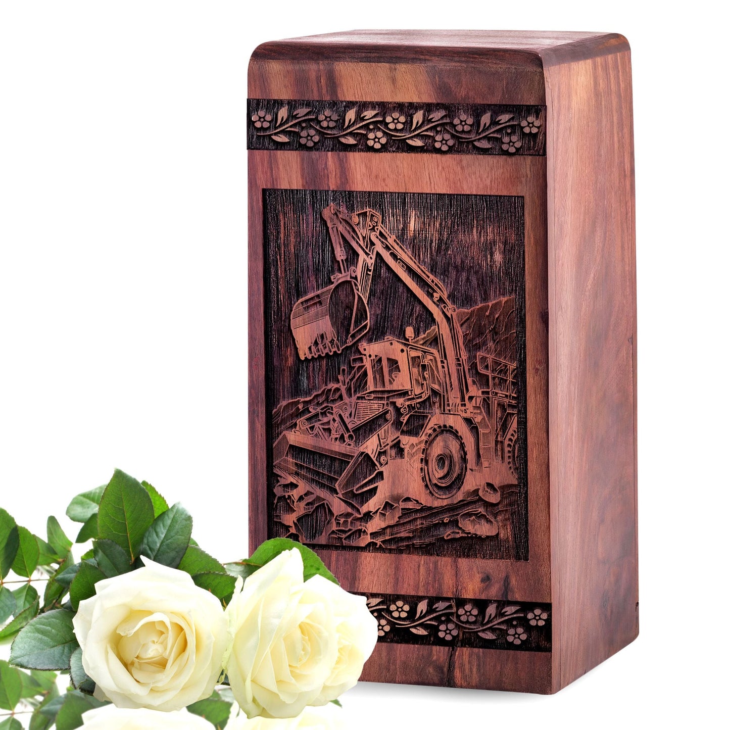 Handcrafted Wooden Bulldozer Urn for Ashes - Unique Tribute