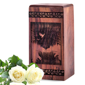 Unique Wooden Forest Cremation Urn for Ashes - Memorial Keepsake