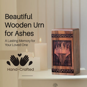 Wooden Forest Urn for Ashes - Handcrafted Memorial Box