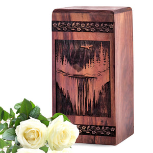 Wooden Forest Urn Box for Ashes - Memorial Keepsake