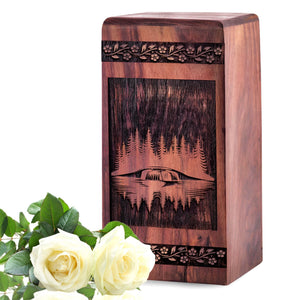 Wooden Forest Urn for Ashes - Handcrafted Memorial Keepsake