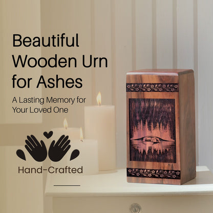 Wooden Forest Urn for Ashes - Handcrafted Memorial Keepsake