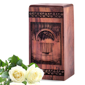 Wooden Forest Urn Box for Ashes - Memorial Keepsake