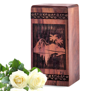 Wooden Mountain Urn Box for Ashes - Thoughtful Memorial