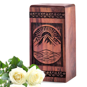 Unique Wooden Mountain Cremation Urn for Ashes - Memorial Keepsake