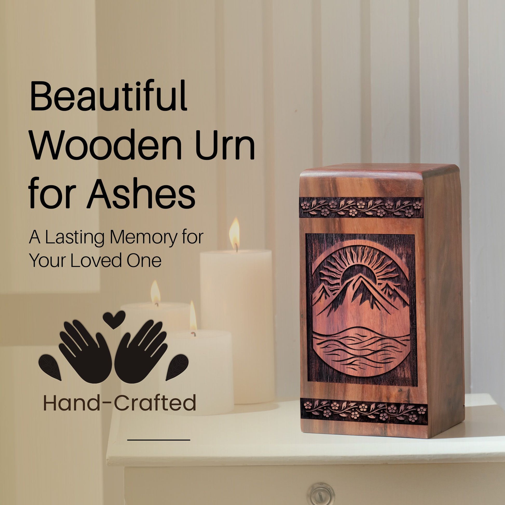 Unique Wooden Mountain Cremation Urn for Ashes - Memorial Keepsake