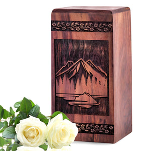 Wooden Mountain Urn for Ashes - Handcrafted Memorial