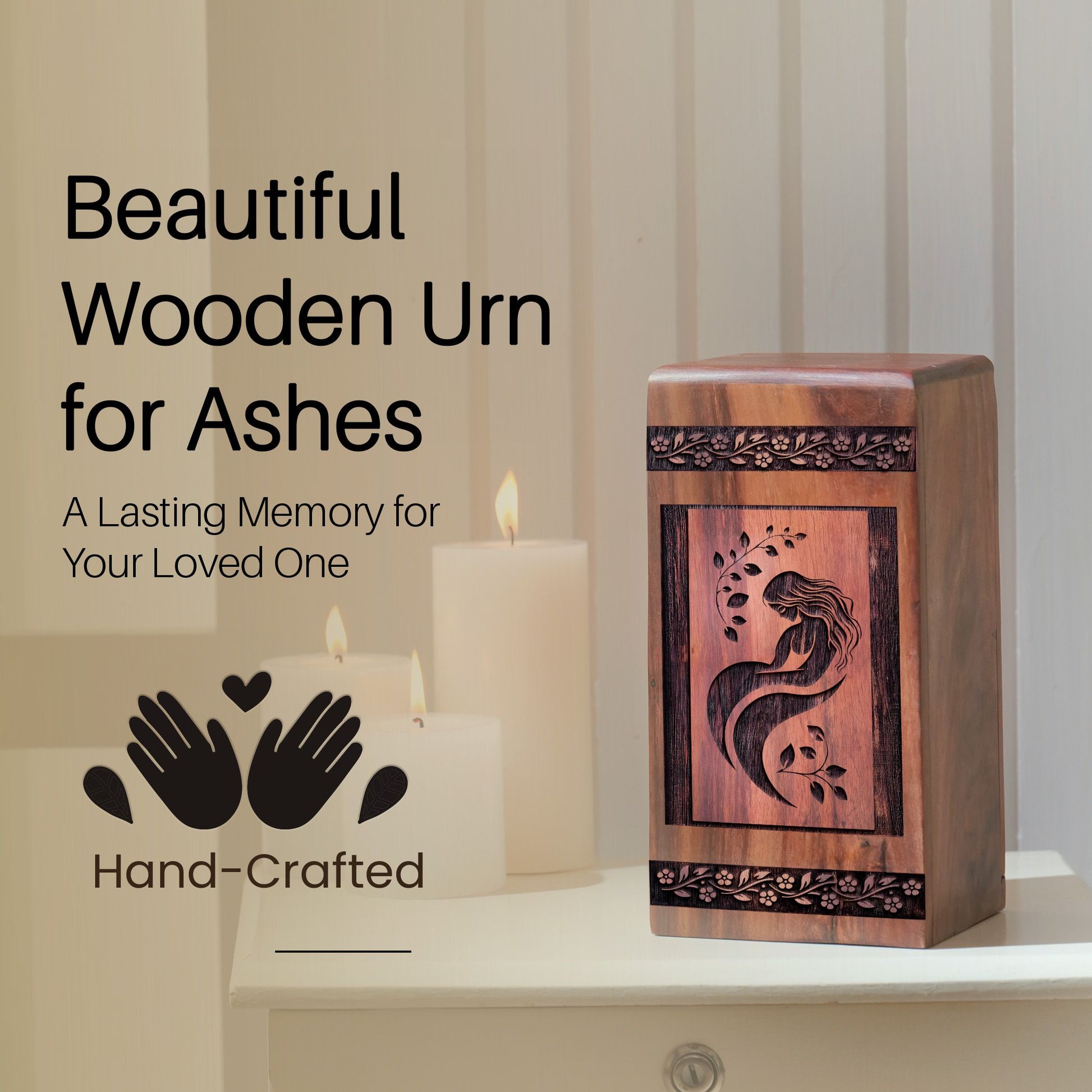 Wooden Mother Urn for Ashes - Handcrafted Memorial