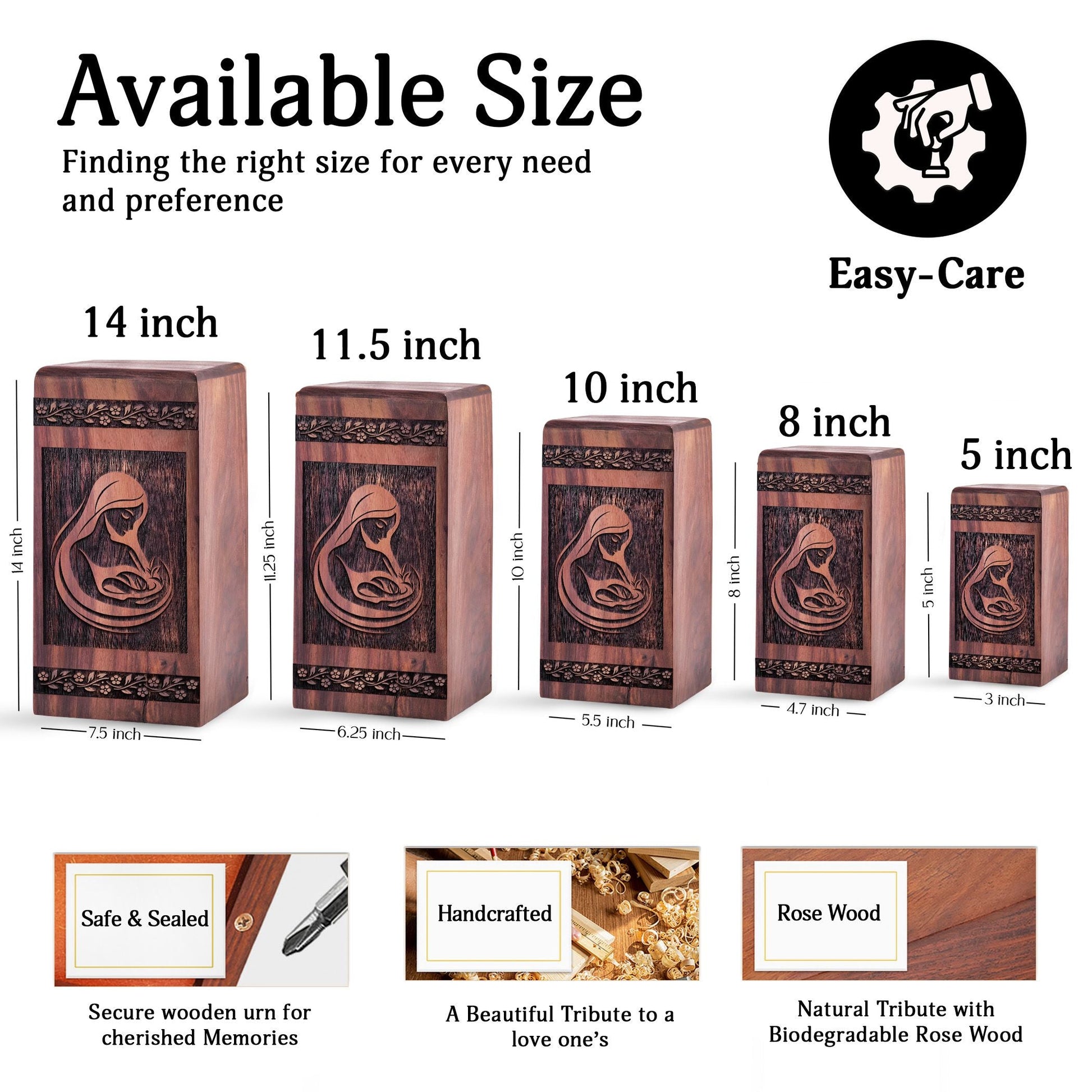 Handcrafted Wooden Mother Cremation Urn for Ashes - Thoughtful Keepsake