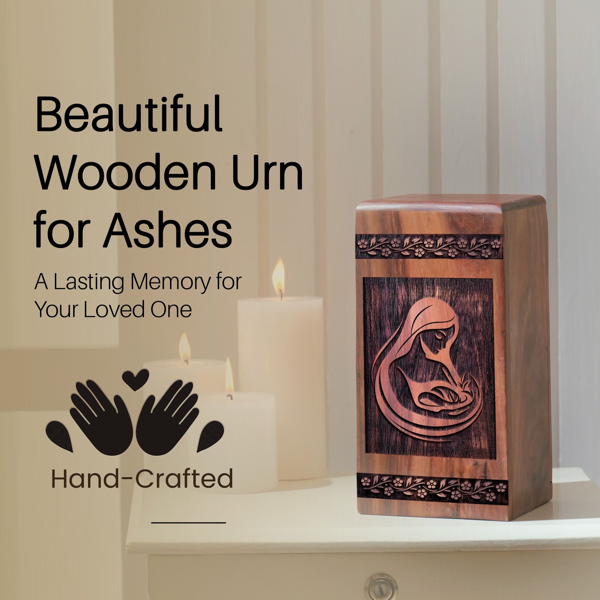 Handcrafted Wooden Mother Cremation Urn for Ashes - Thoughtful Keepsake