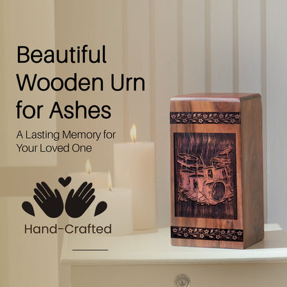 Handmade Wooden Drum Set Urn for Ashes - Eternal Keepsake