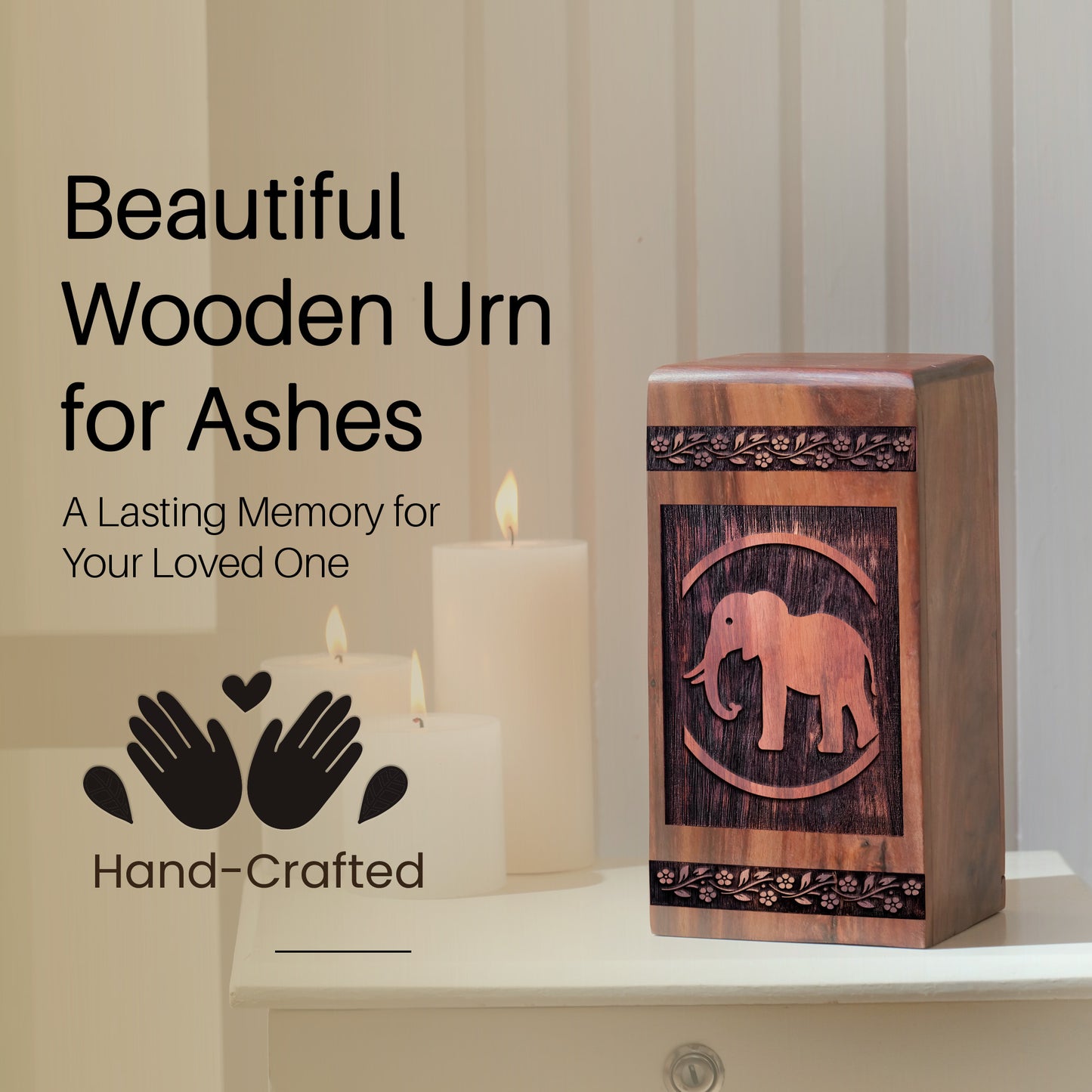 Elephant Urn Size 10 Inch 10”(H) x 5.5”(W) x 5.5”(L)