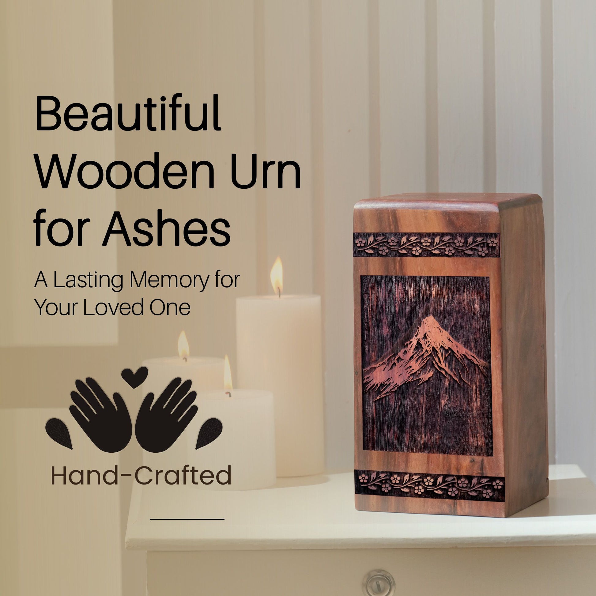 Mountain Handmade Wooden Cremation Urn Box For Adult Human Ashes