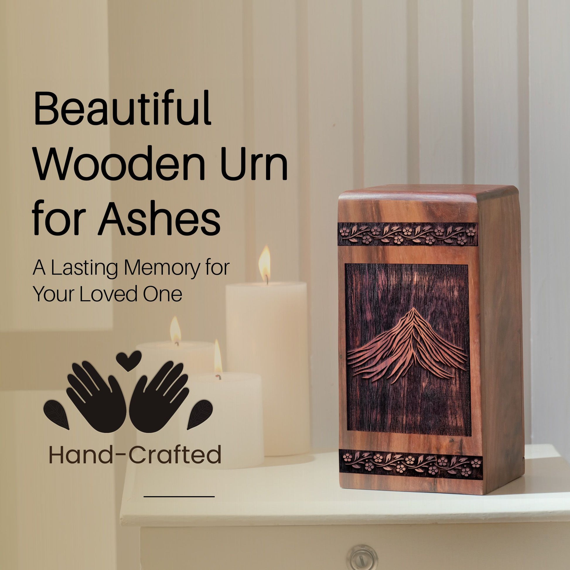 Handcrafted Wooden Mountain Urn for Ashes - Eternal Tribute