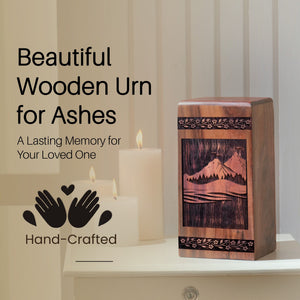 Wooden Mountain Urn Box for Ashes - Thoughtful Keepsake