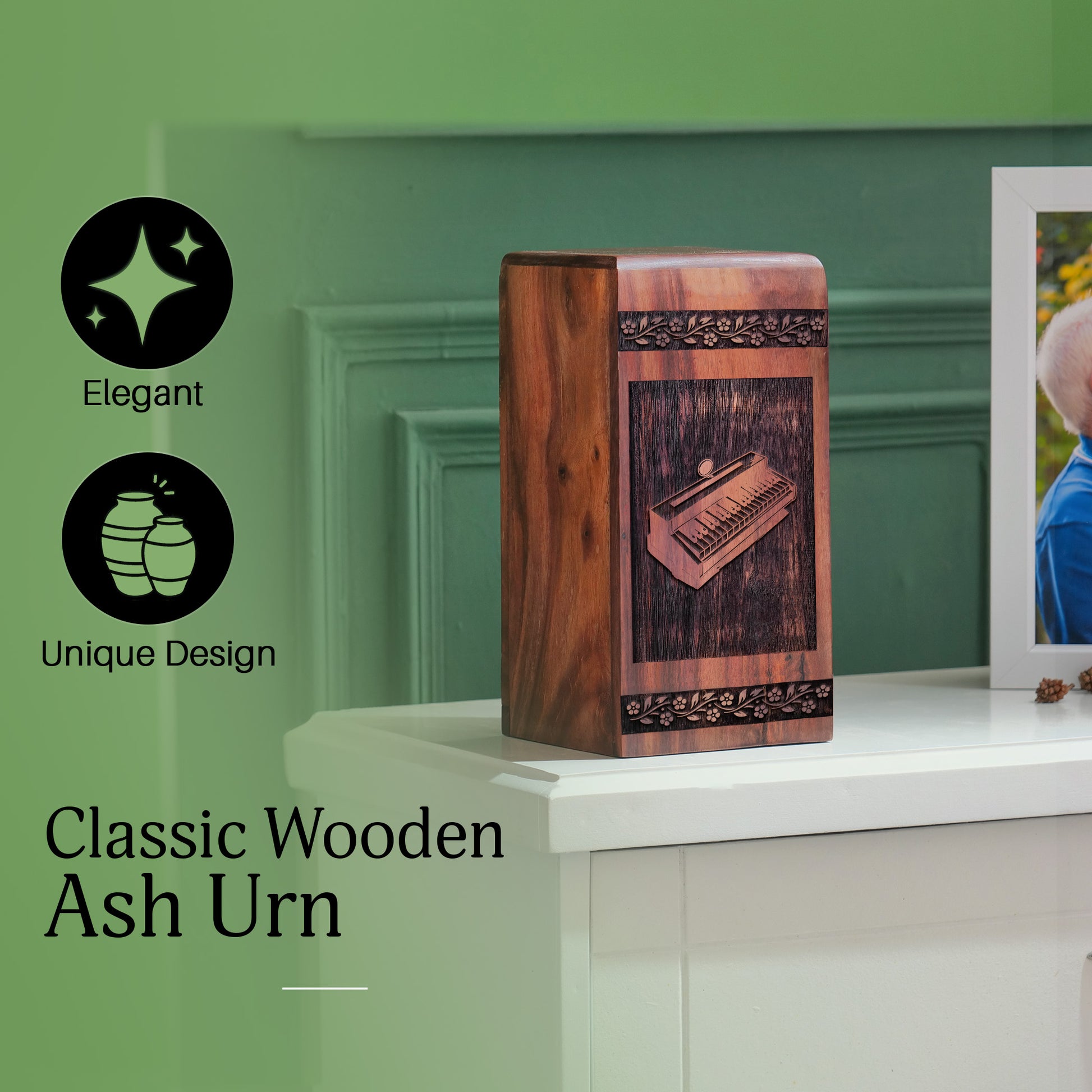 piano Urn Size 11.25 Inch 11.25”(H) x 6.25”(W) x 6.25”(L)