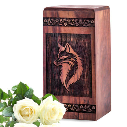 Handcrafted Wooden Fox Urn for Ashes - Eternal Tribute