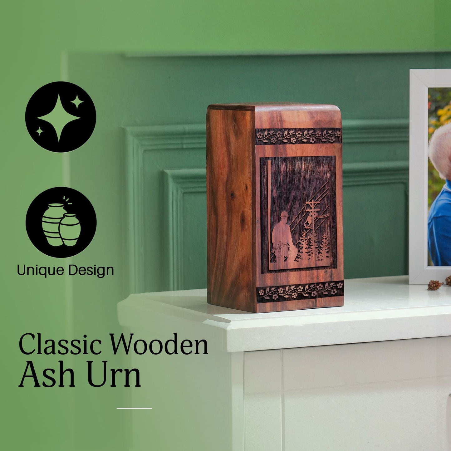 Handcrafted Wooden Electric Work Urn for Ashes Urn