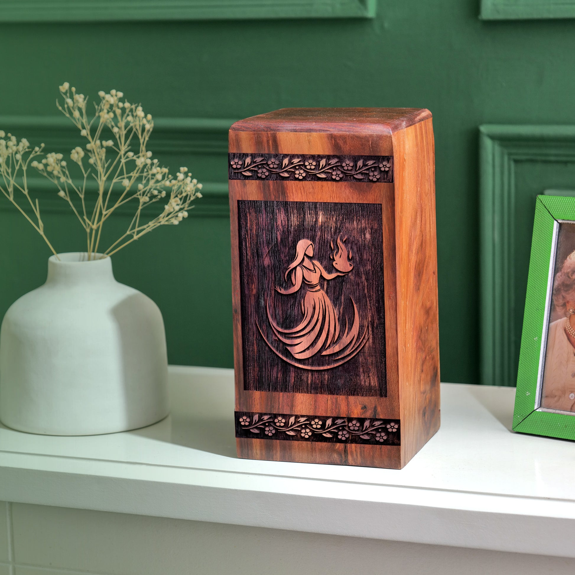 female dancing Urn Size 14 Inch 14”(H) x 7.5”(W) x 7.5”(L)