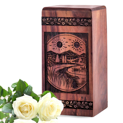 Handcrafted Wooden Mountain Urn for Ashes - Timeless Tribute