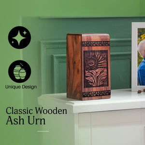 Handcrafted Wooden Sunflower Urn for Ashes - Blooming Tribute