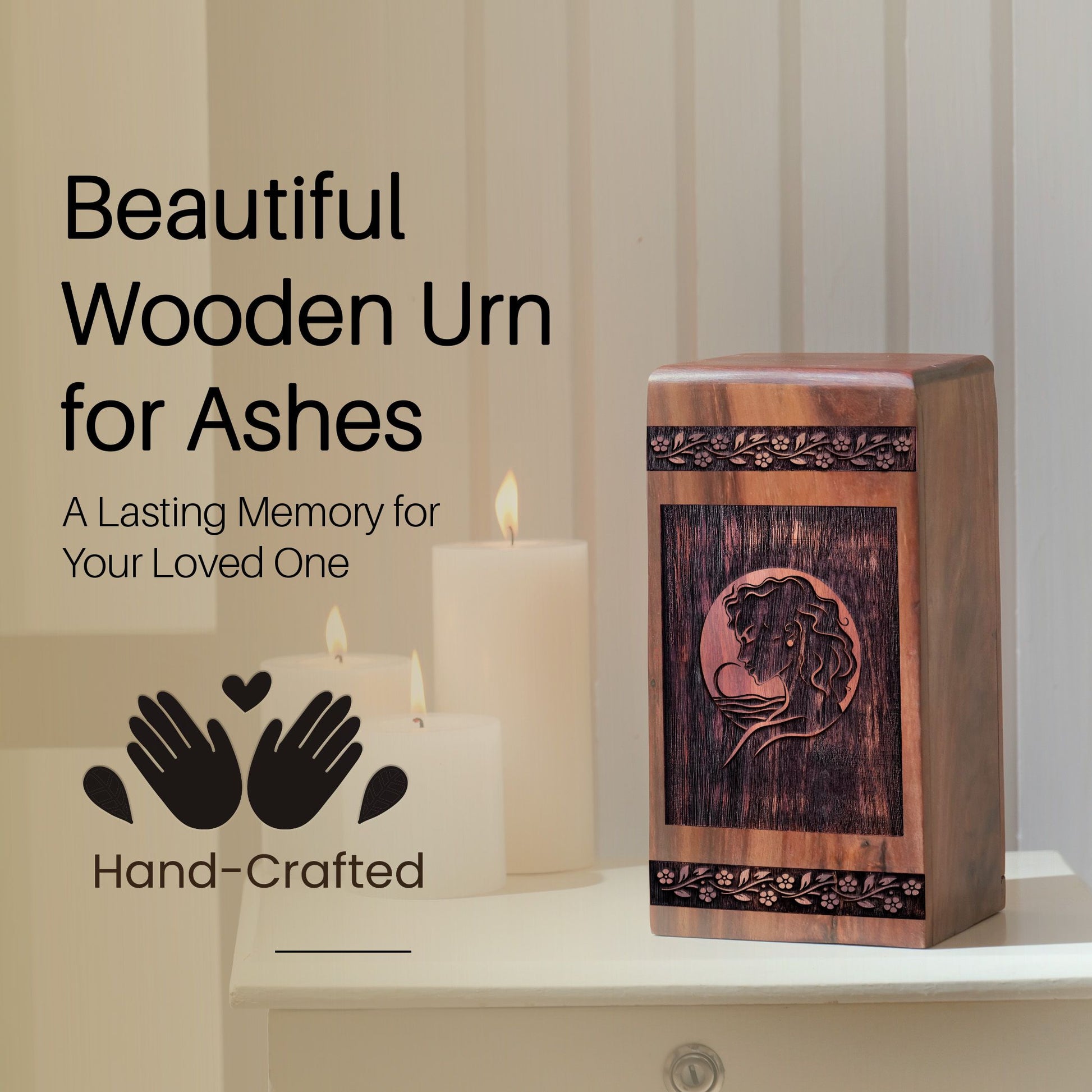 Handcrafted Wooden Female Face Urn for Ashes - Eternal Tribute