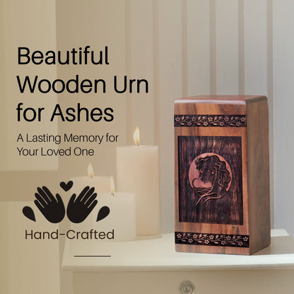 Handcrafted Wooden Female Face Urn for Ashes - Eternal Tribute