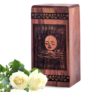 Wooden Female Face Urn Box for Ashes - Thoughtful Keepsake