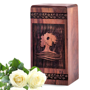 Unique Wooden Female Face Cremation Urn for Ashes large Urn