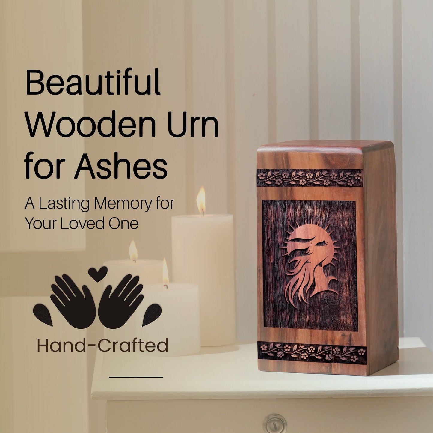 Handmade Wooden Female Face Urn for Ashes - Lasting Memorial