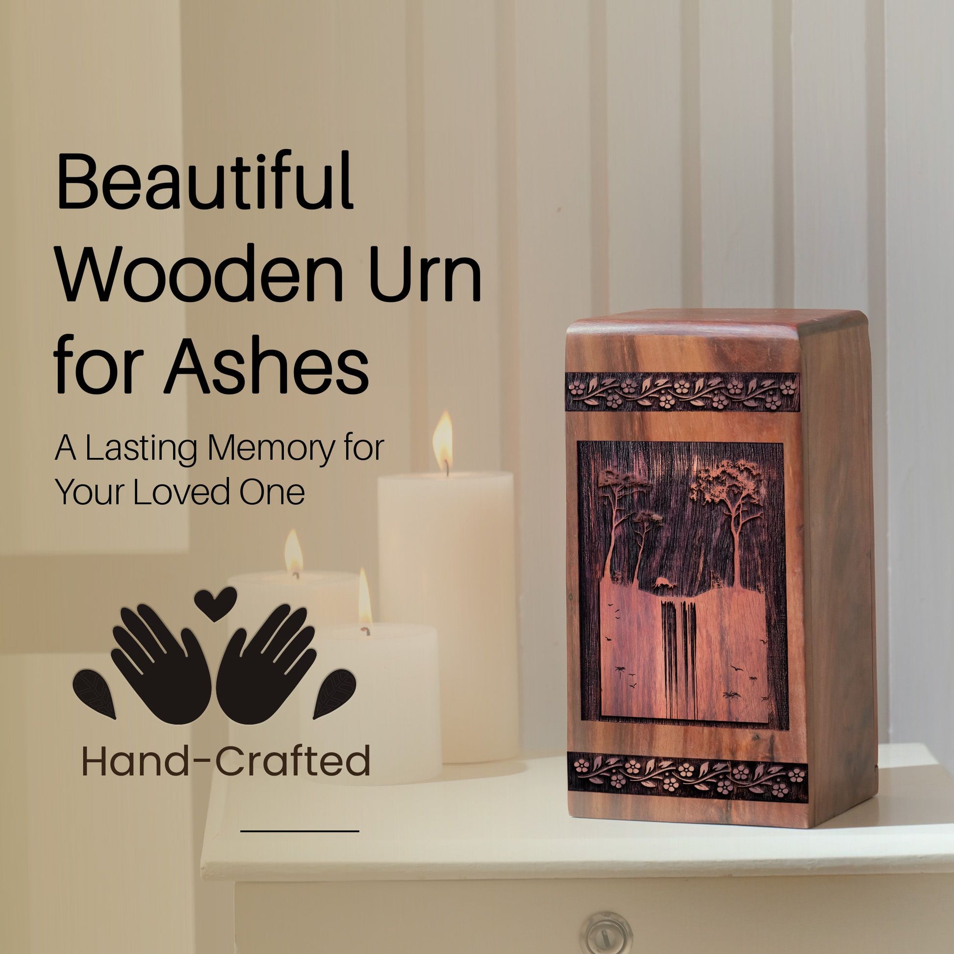 Handcrafted Wooden Mountain Urn for Ashes - Lasting Memorial
