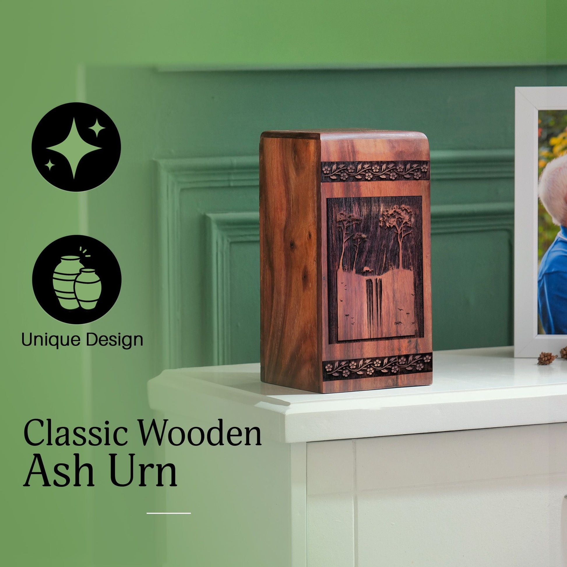 Handcrafted Wooden Mountain Urn for Ashes - Lasting Memorial