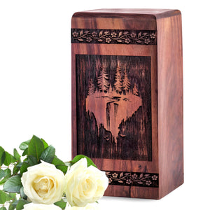 Wooden Mountain Urn Box for Ashes - Thoughtful Keepsake