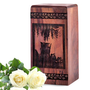 Unique Wooden Mountain Cremation Urn for Ashes Keepsake